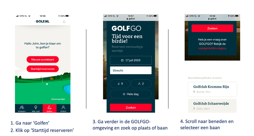 Starttijden golfgo button
