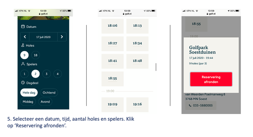 Starttijden golfgo tijds datum dag