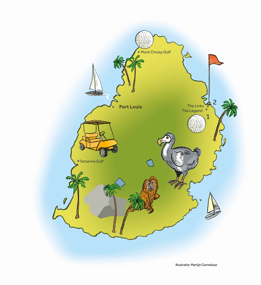 landkaart Mauritius met golfbanen