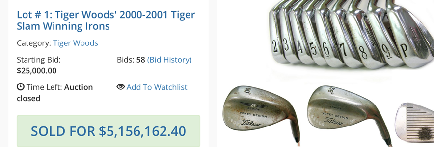 Golfset Tiger Woods verkocht vijf miljoen