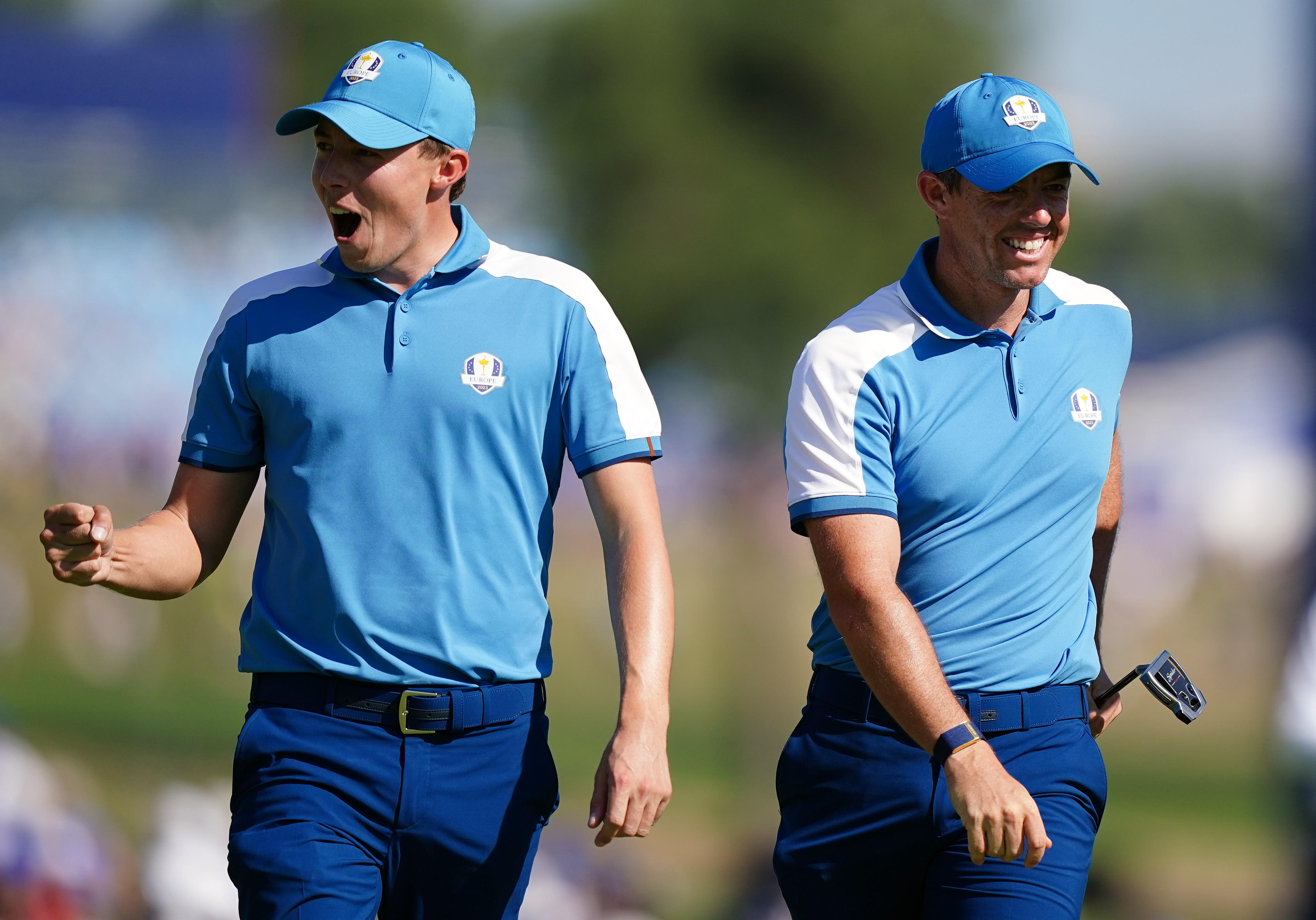 Matt Fitzpatrick en Rory McIlroy tijdens de fourballs op vrijdag