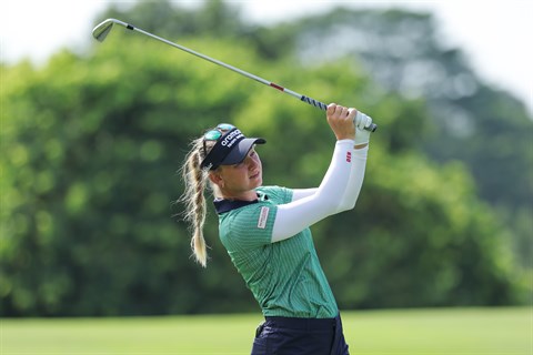 De Deense topgolfster Emily Kristine Pedersen in actie tijdens het Aramco-toernooi in Shenzhen in 2024