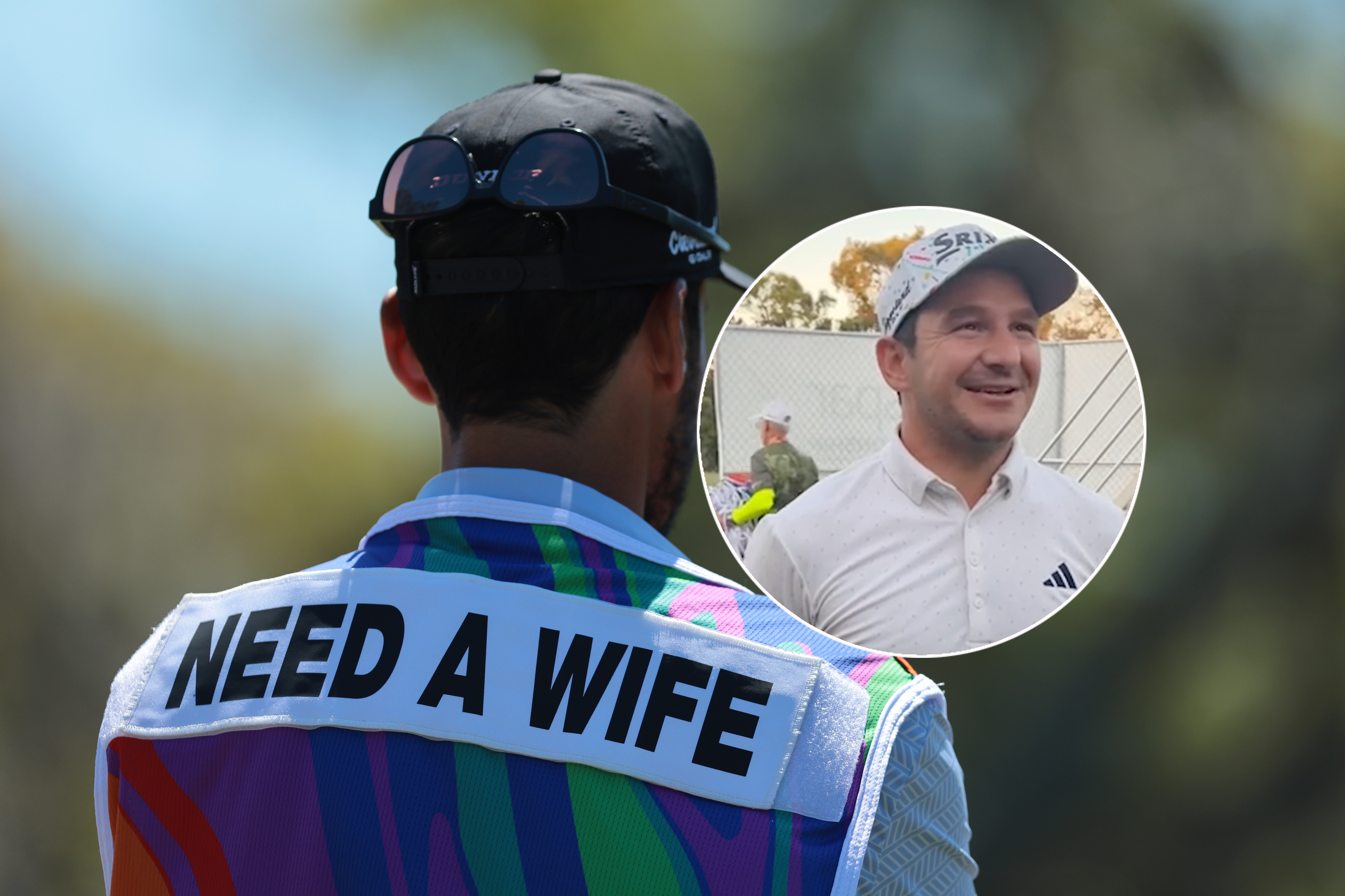 Alexandro Tosti zoekt een vrouw via de caddie bib van zijn caddie