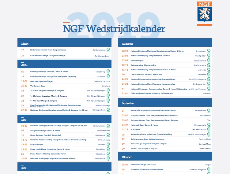 NGF Wedstrijdkalender 2019