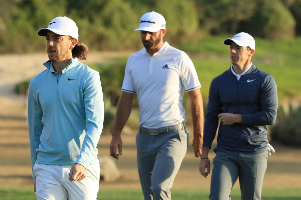 Tommy Fleetwood, Dustin Johnson en Rory McIlroy in Abu Dhabi