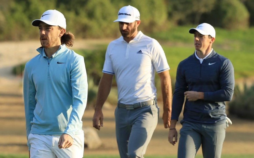 Tommy Fleetwood, Dustin Johnson en Rory McIlroy in Abu Dhabi