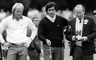 Greg Norman of Australia with Severiano Ballesteros of Spain and a rules official during the Suntory World Match Play Championship on the West Course at The Wentworth Club on September 24, 1983