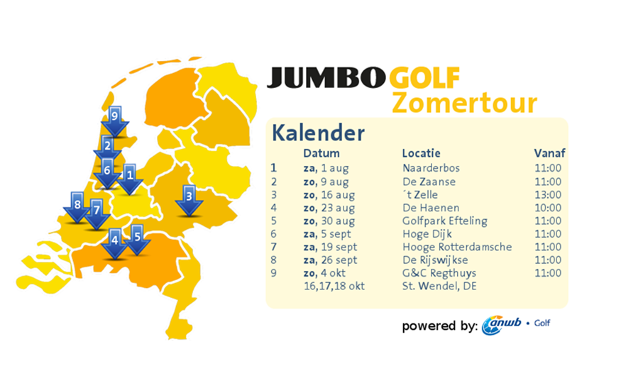 De Jumbo Golf Zomertour: twaalf wedstrijden op negen verschillende locaties