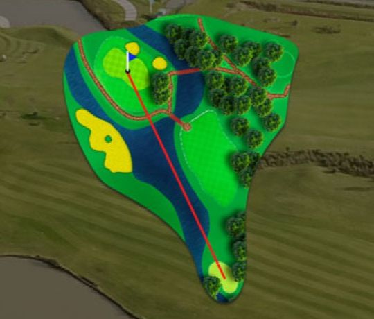 hole 7 hindernis tussen tee en green